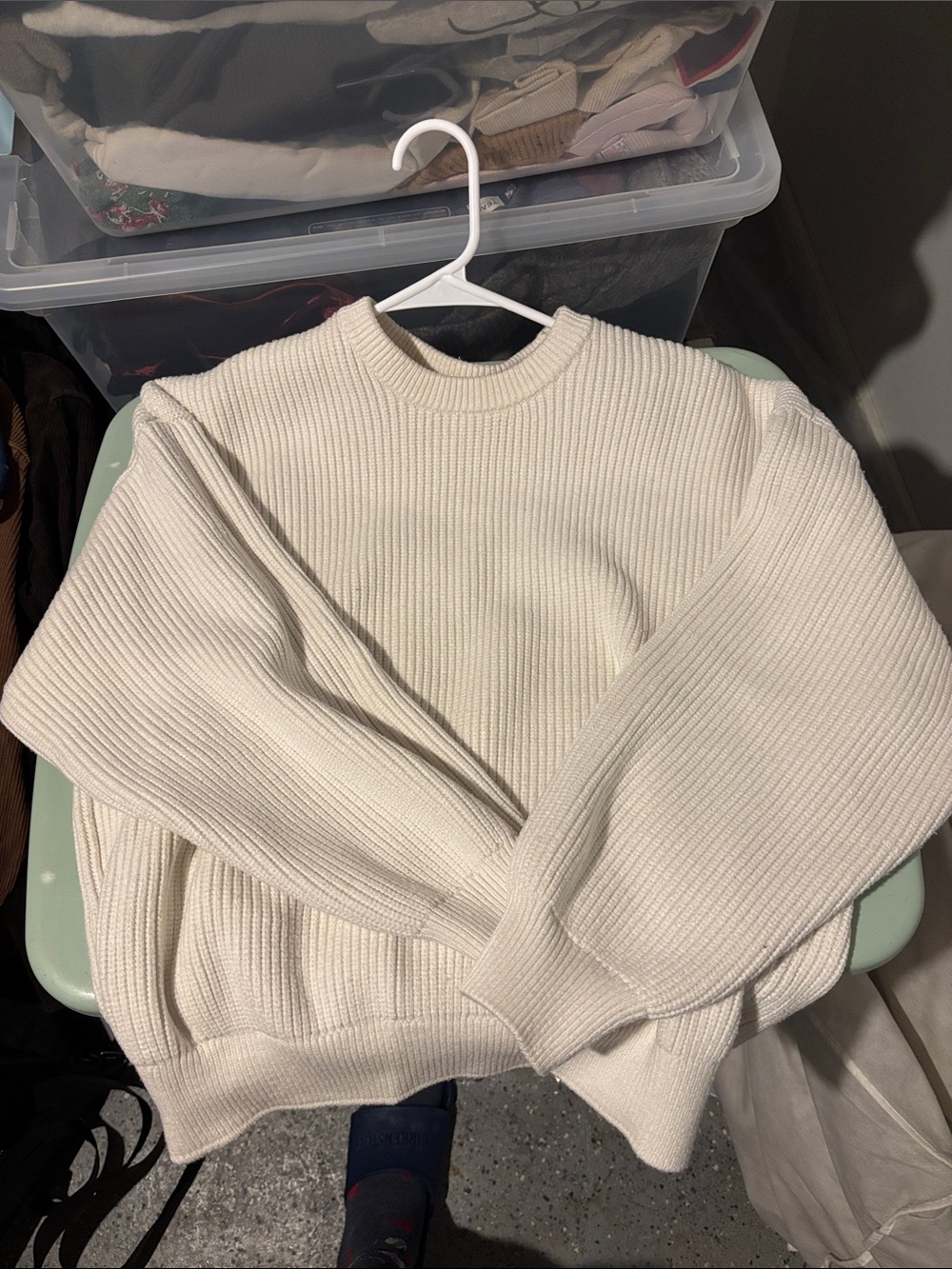 Zara womens  Cream Ribbed Crewneck Sweater